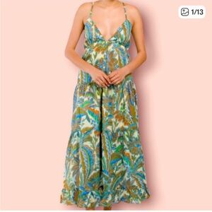 NWOT House of Harlow Boho Floral Open Tie Cami Back Maxi Dress